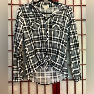 Passport Black and White Button Down Shirt with Tie Front